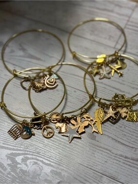 5 Gold Charm Bangle Bracelet Set - Women Jewelry